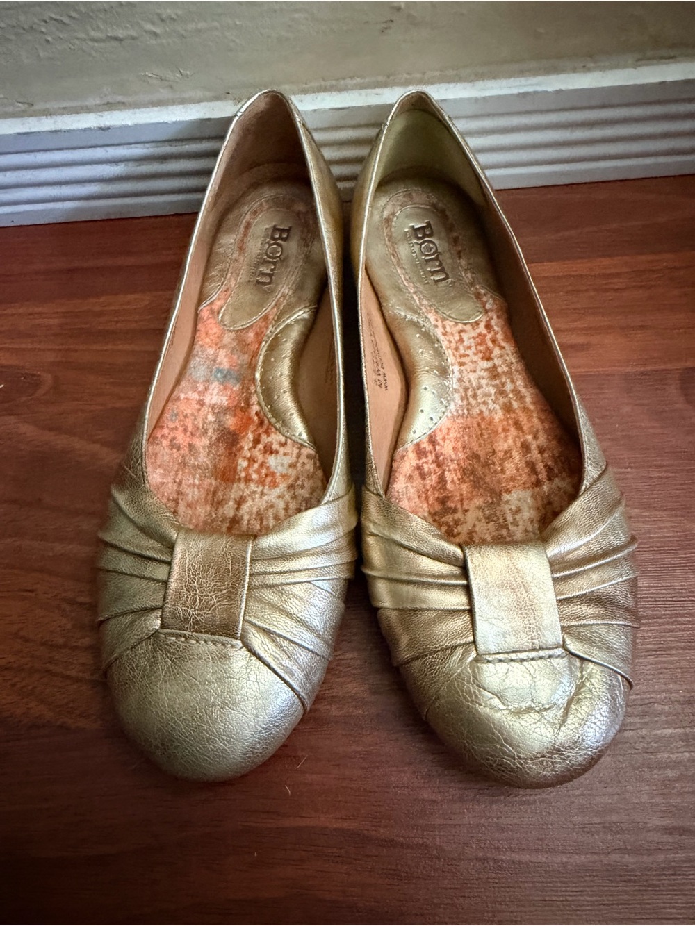 Born Metallic Gold Ruched Ballet Flats
